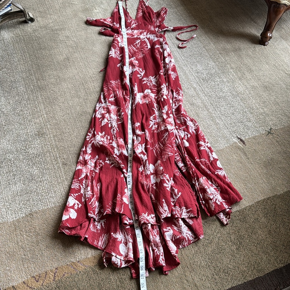 FREE PEOPLE Elegant Brick Red Floral Halter Dress - Picture 7 of 13